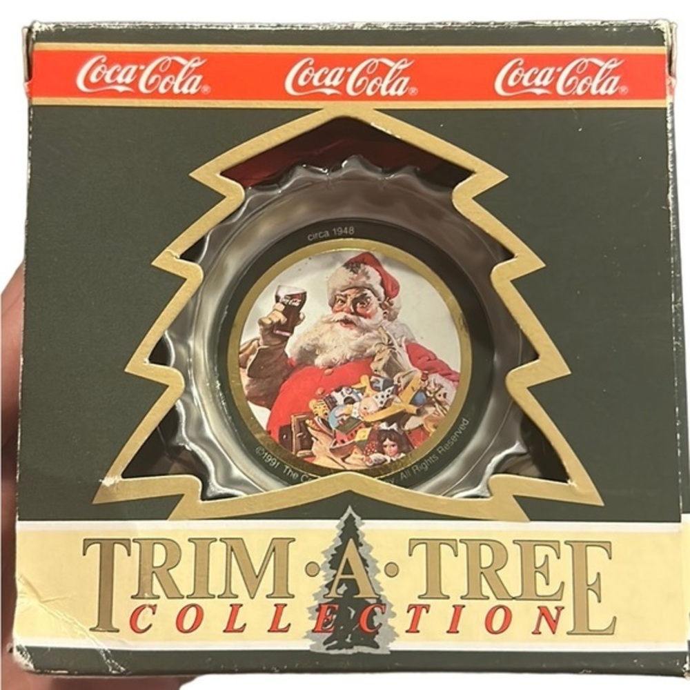 Vintage Coca Cola Santa Trim a Tree Bottle Cap Christmas Ornament